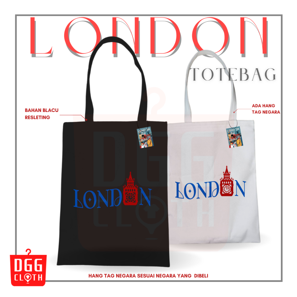 DGGCloth Totebag Resleting London Souvenir Tas Oleh Oleh London Bahan Kanvas 5