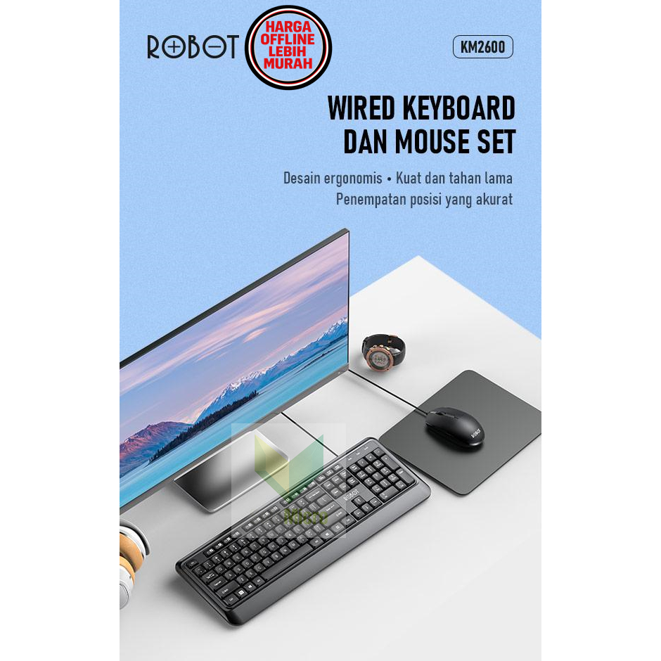 Robot KM2600 Keyboard & Mouse Kabel Komputer / Laptop Combo New KM2500