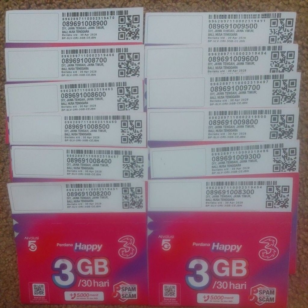 Nomor Cantik Tri AON PROMO 3GB DOBEL RIBUAN 08969100000X