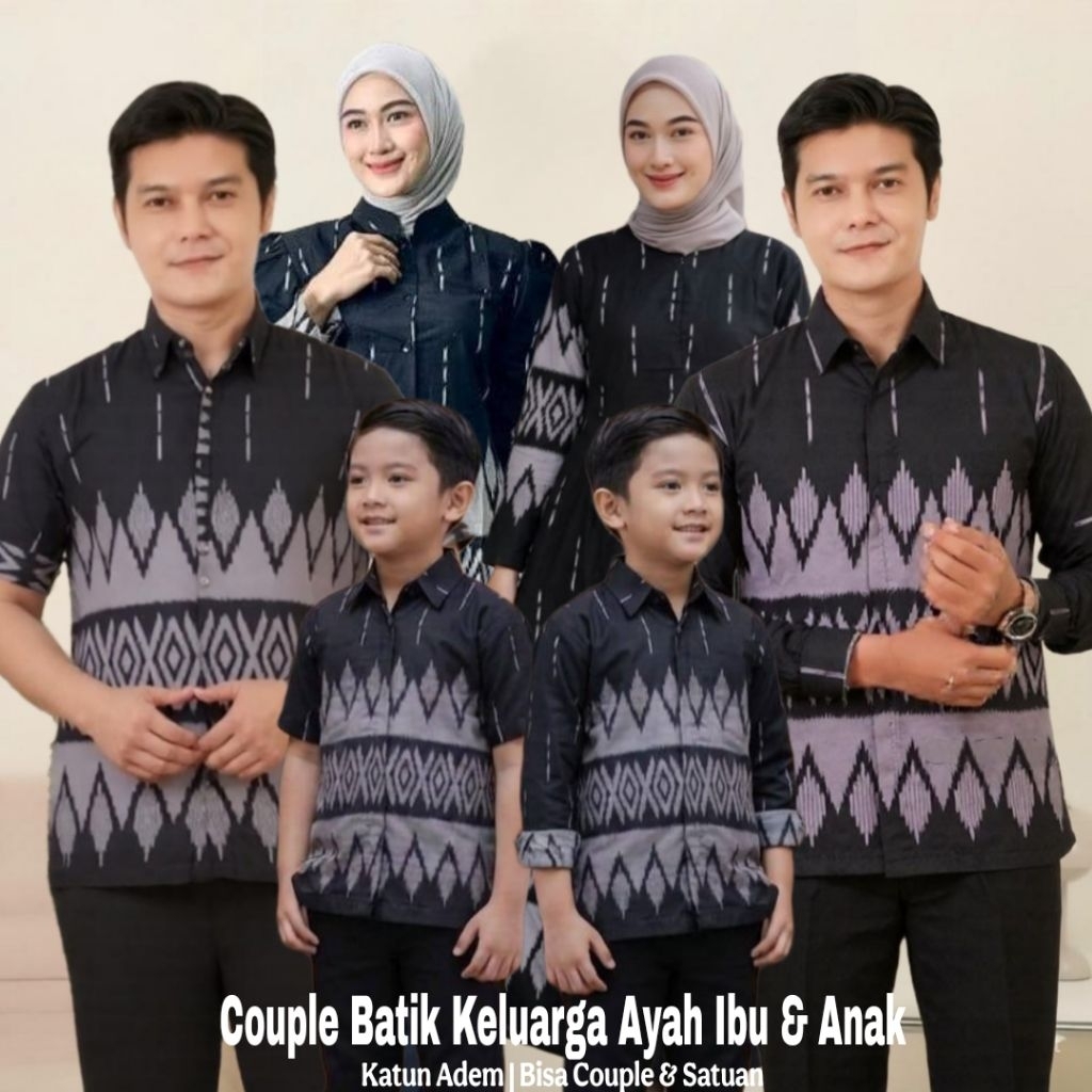 Nagita Hitam Couple Batik Keluarga Ayah Ibu Anak | Tunik Gamis & Kemeja Katun Adem Halus Tidak Panas