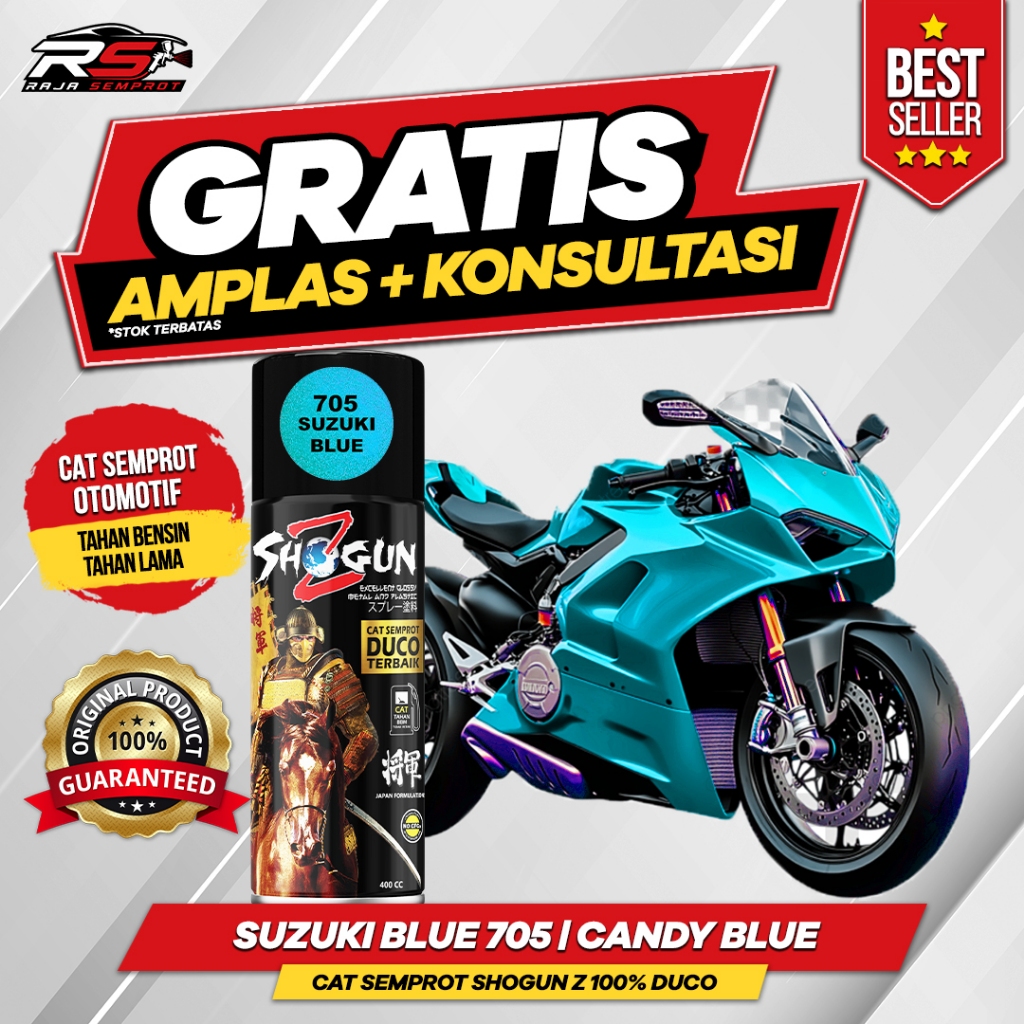 Cat Semprot Pilox Warna Biru Candy Suzuki Blue 705 Shogun Z 100% Duco 400cc Tahan Bensin, Cepat Keri