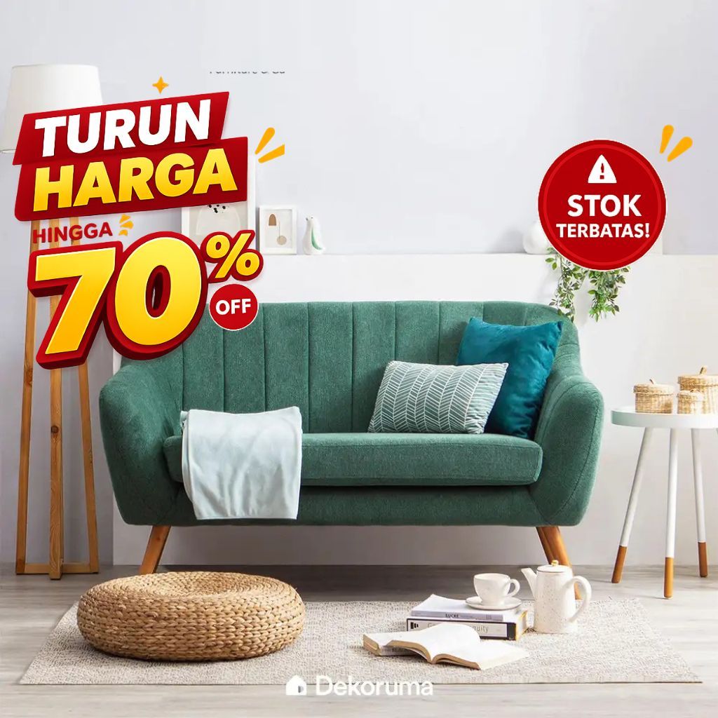 Dekoruma JUN Sofa Minimalis 2 Seater / Kursi Sofa Ruang Tamu Modern 2 Dudukan Kain
