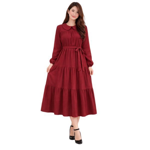 Midi Dress Gamis Katun Rayon Twill Premium Polos Busui