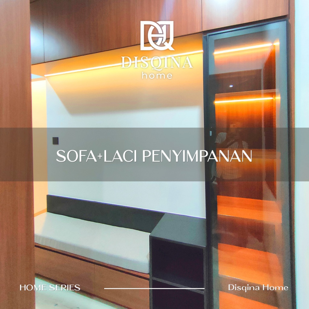 Custom Sofa Bench Foyer Minimalis Lemari Penyimpanan Kabinet Kaca LED