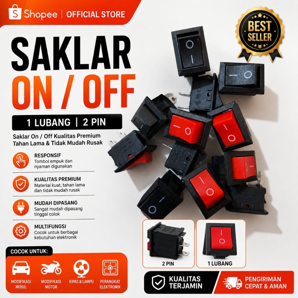 Saklar Rocker On / Off 2 Pin