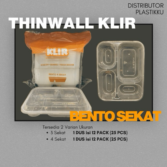 (1 DUS) Thinwall KLIR Bento Sekat | Thinwall KLIR Sekat Bento 3 sekat/4 sekat