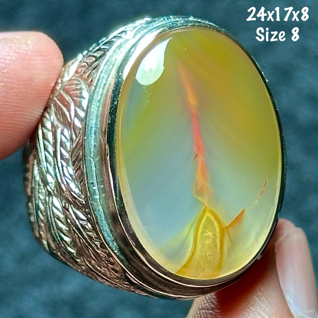 Cincin Batu Akik Natural Baturaja Sodo Lanang Bu Sur Pa Nah Merah 3D Aquarium Kristal (asli alam)