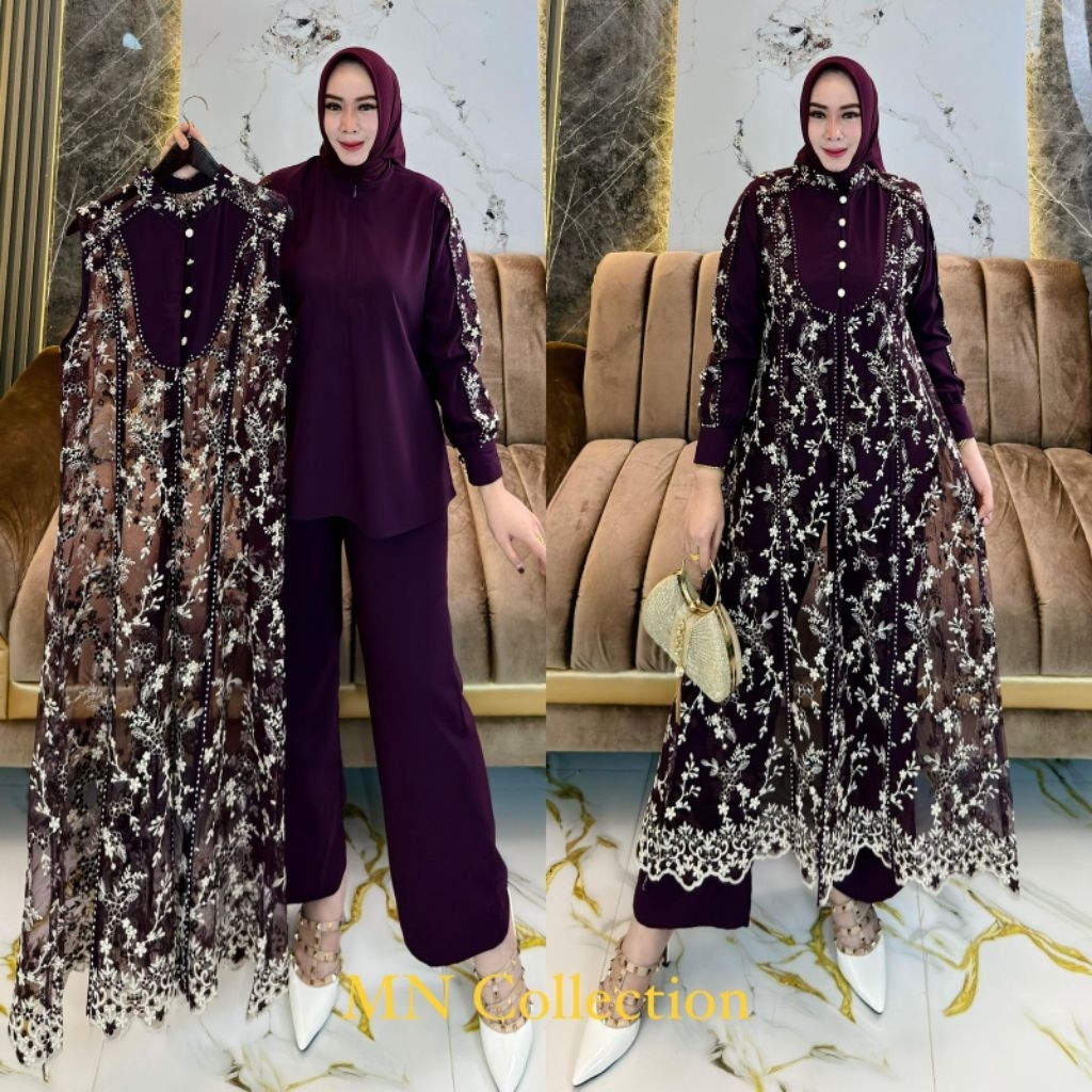 Zifa Fashion || Cod || Ciara Set Kulot || Dress Brukat Bordir Payet Mewah Set Kulot Marbella Modis B