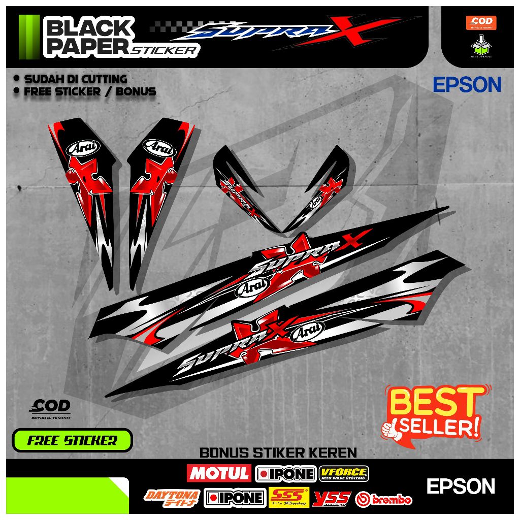 [SPR 24] Stiker Striping Arai Motor Supra X Keren Bahan Vynil Sudah Cutting Bonus Stiker Keren