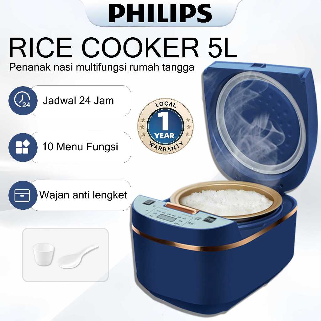 PHILIPS Rice Cooker Penanak nasi 5L Nasi elektrik  Anti Lengket Serbaguna Panci Listrik10 Mode Masak