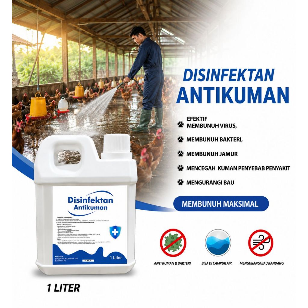Disinfektan kandang antikuman 1 LITER - Disinfektan BKC 10% Desinfektan Kandang Peternakan Ayam Bebe
