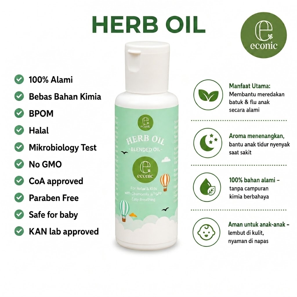 ECONIC | MEDICATED OIL | Minyak Medicated oil Original | Baby oil | Herb Cough And Flu 100ml