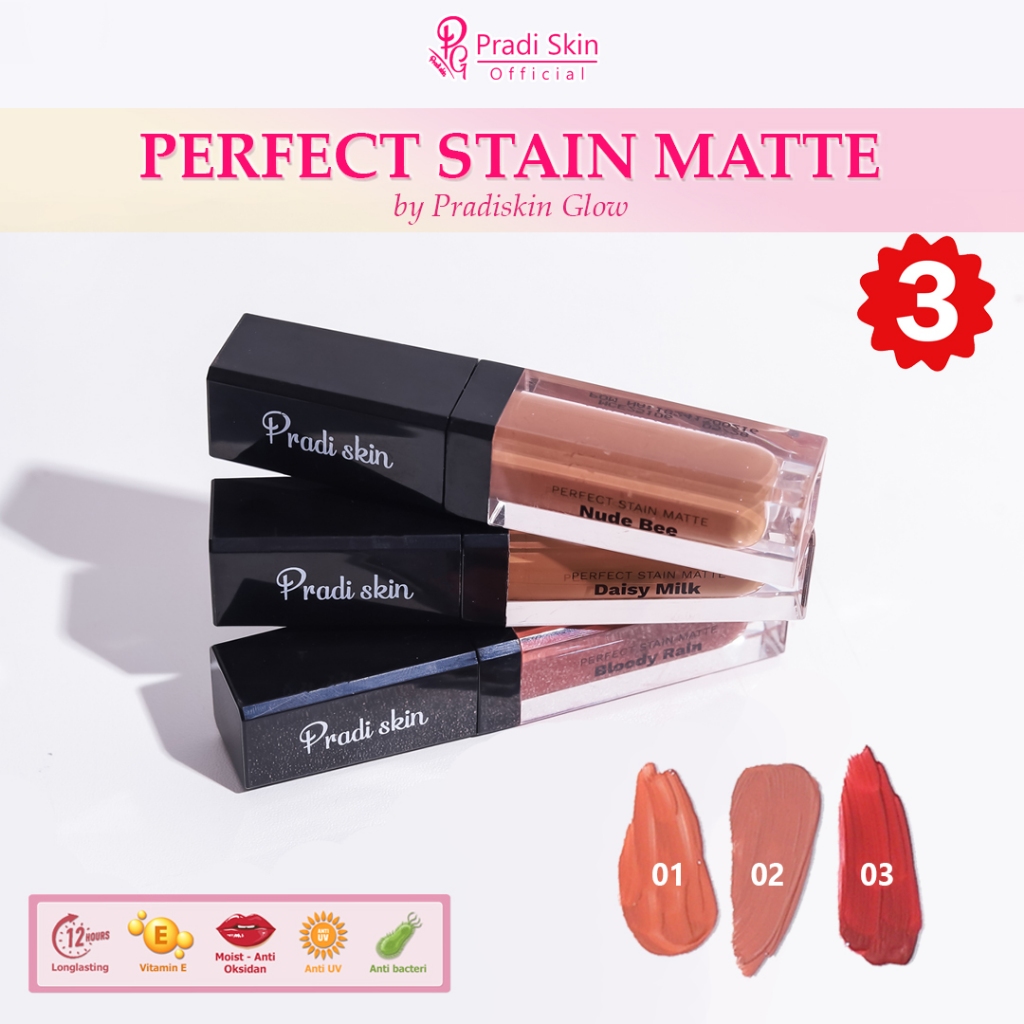 [3PCS] PRADISKIN - LIPCREAM PERFECT STAIN MATTE - Dapat 3pcs | 01 Daisy Milk 02 Nude Bee 03 Bloody R