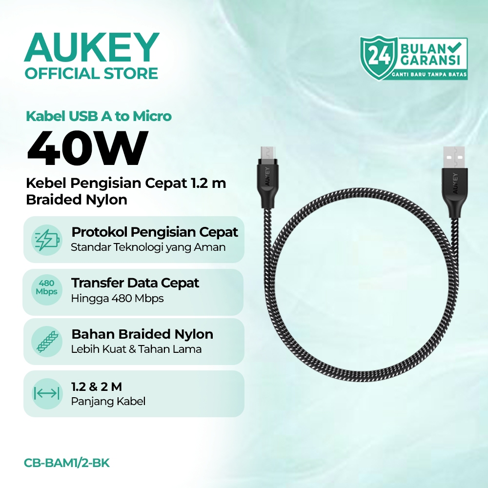 AUKEY Kabel Charger 40W USB A To Micro Bahan Braided Nylon Android CB-BAM