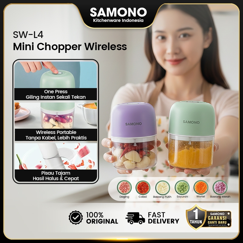 SAMONO Mini Chopper Electric SW-L4 250ML Penggiling Bumbu Dapur Portable Cordless Tanpa Kabel Cas US