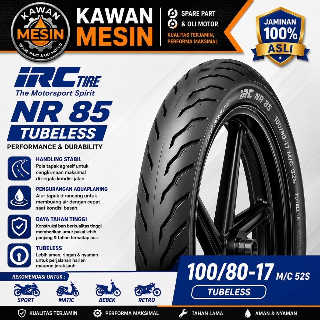 BAN LUAR TUBELESS IRC NR85. 100/80-17