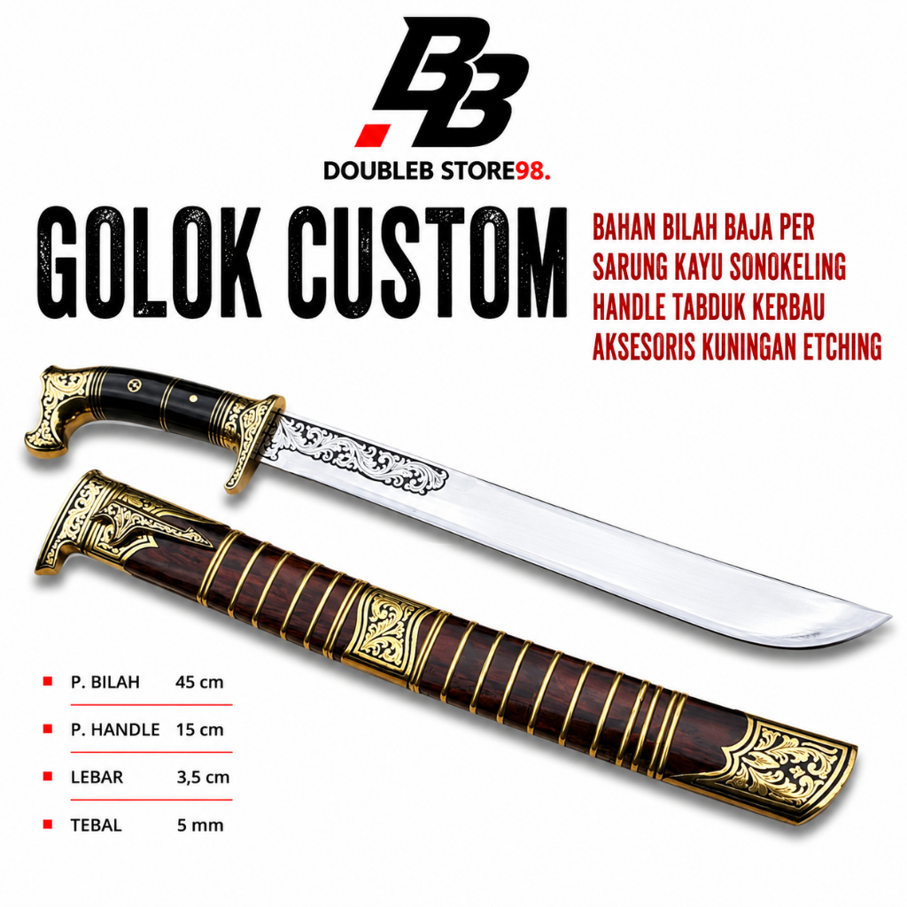 Golok Custome Baja Per dengan Kayu Sonokeling & Handle Tanduk Kerbau