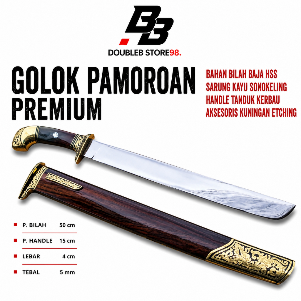 Golok Pamoran Premium Baja HSS dengan Handle Tanduk Kerbau dan Kayu Sonokeling