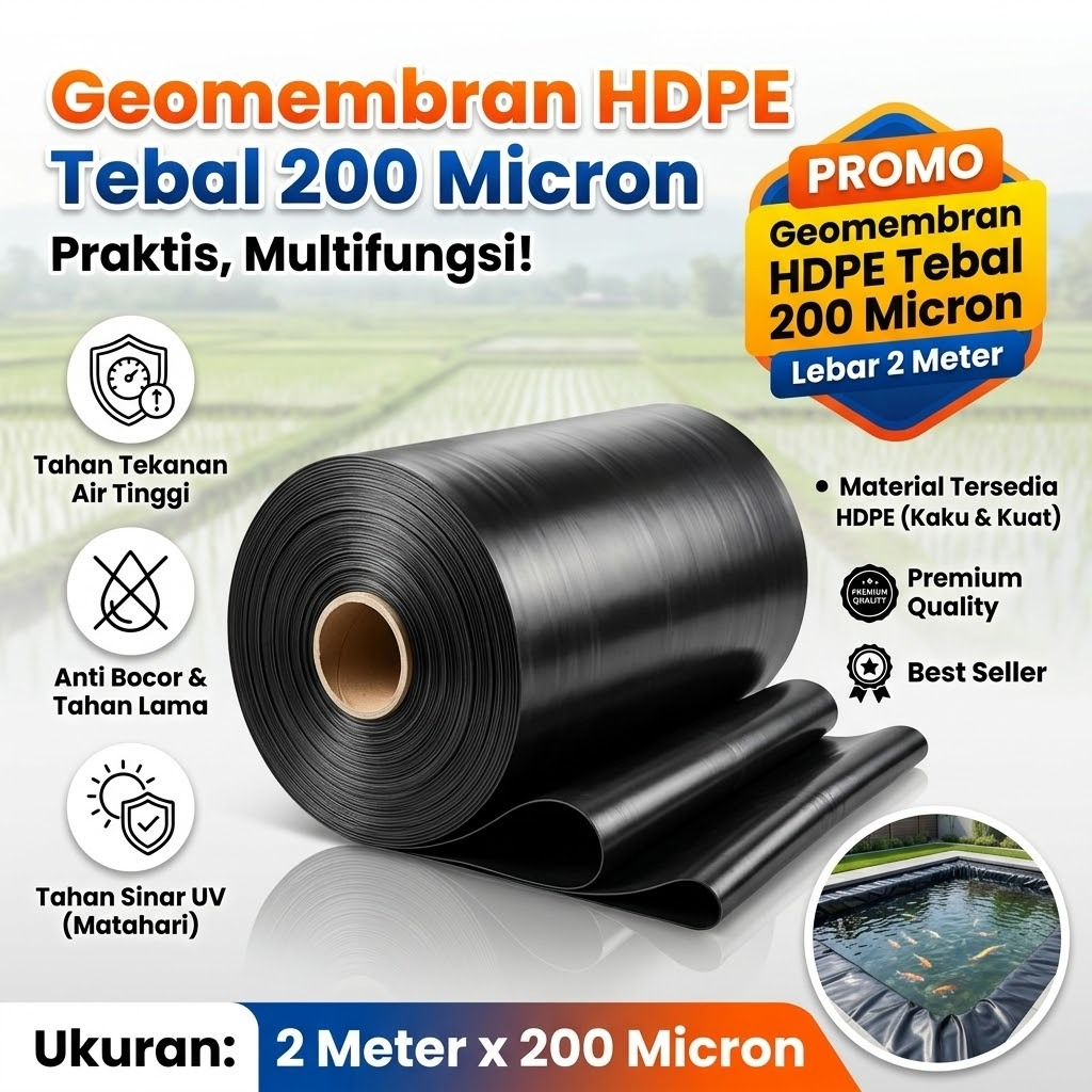 Geomembran HDPE Tebal 200 Micron Lebar 2 Meter