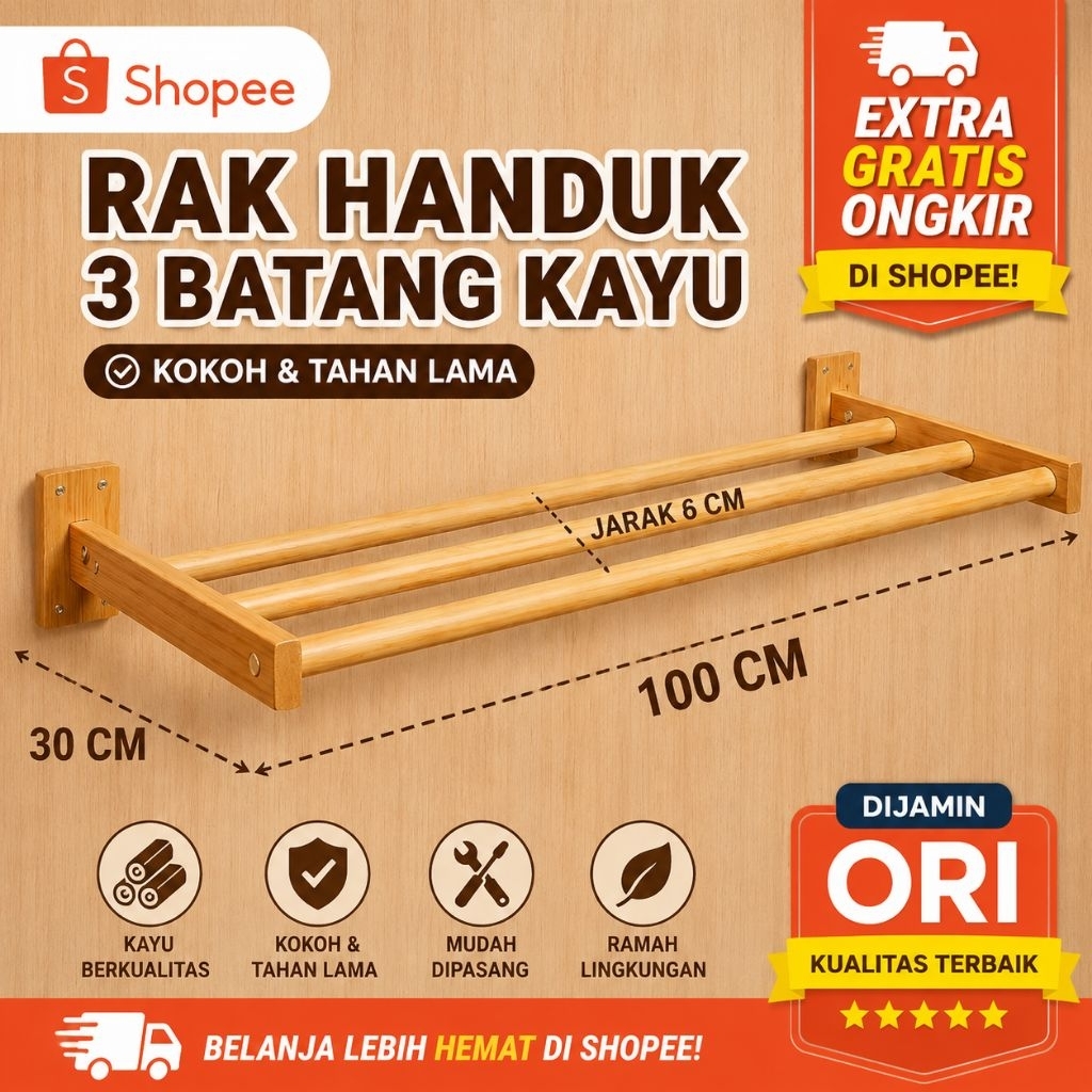 jemuran/sampaian dinding baju minimalis dari kayu jati sudah mulus dan vernis