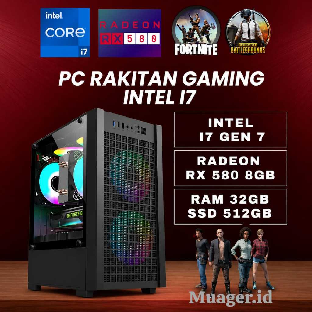 PC GAMING i7 GEN 7 + RADEON RX 580 | RAM 32GB |PC I3 I5 I7 |PC RAKITAN I7 GEN 7 - i3 7100 3,9GHz, DD