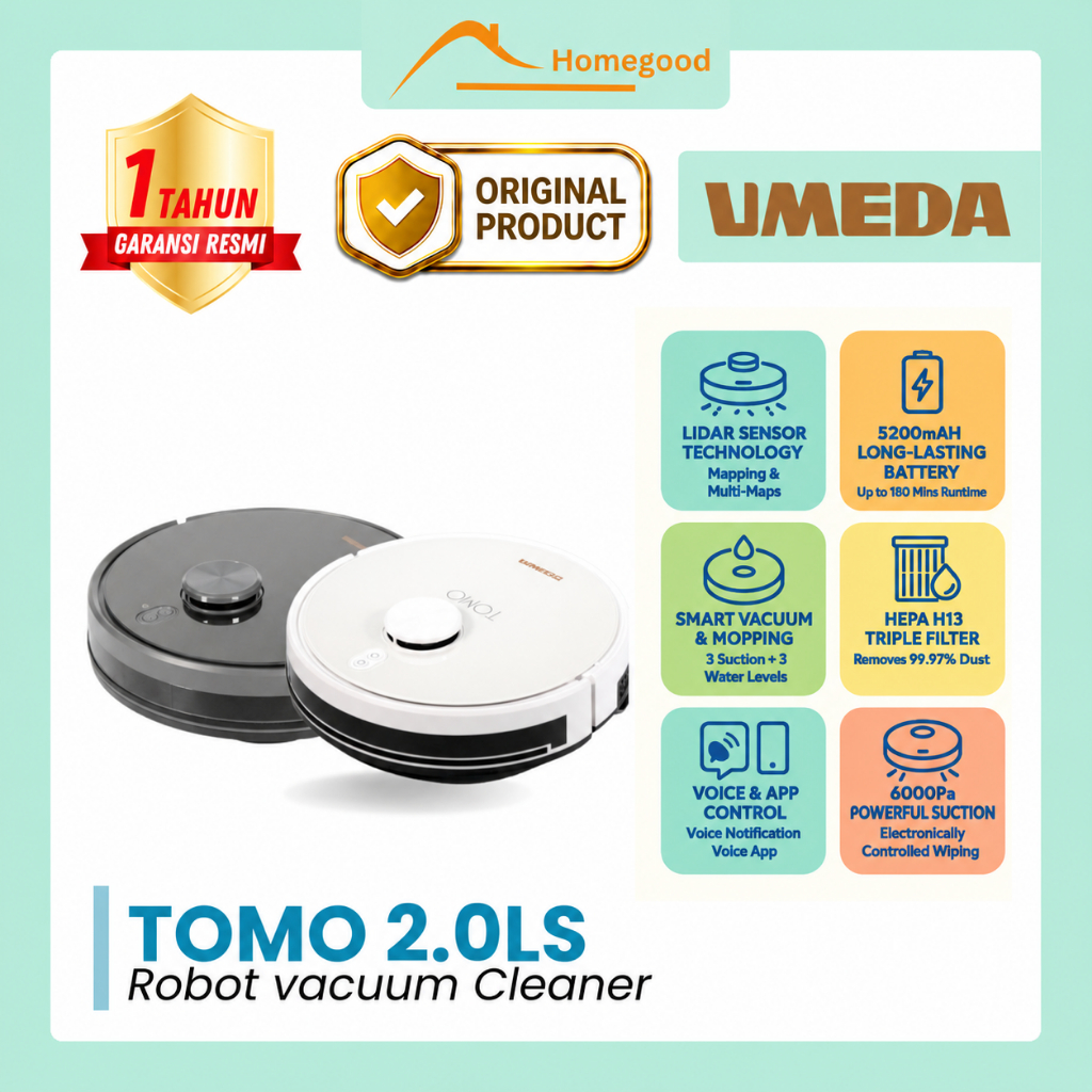 Umeda Tomo R2 / Tomo 2.0LS Robot Vacuum Sapu dan Pel
