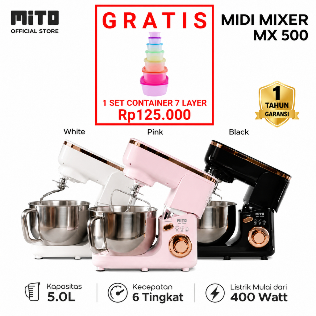 Stand Mixer Mito MX 500 5 Liter Mixer Berdiri Mito Jumbo Adonan Kue MX-500 Mixer Mito 5 L