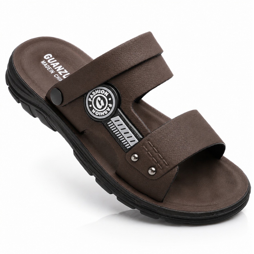 TERMUR4H Sandal Pria Kulit 33-43 Original Nyaman Empuk Seharian Sendal Cowok Selop Slop Laki-Laki Ka