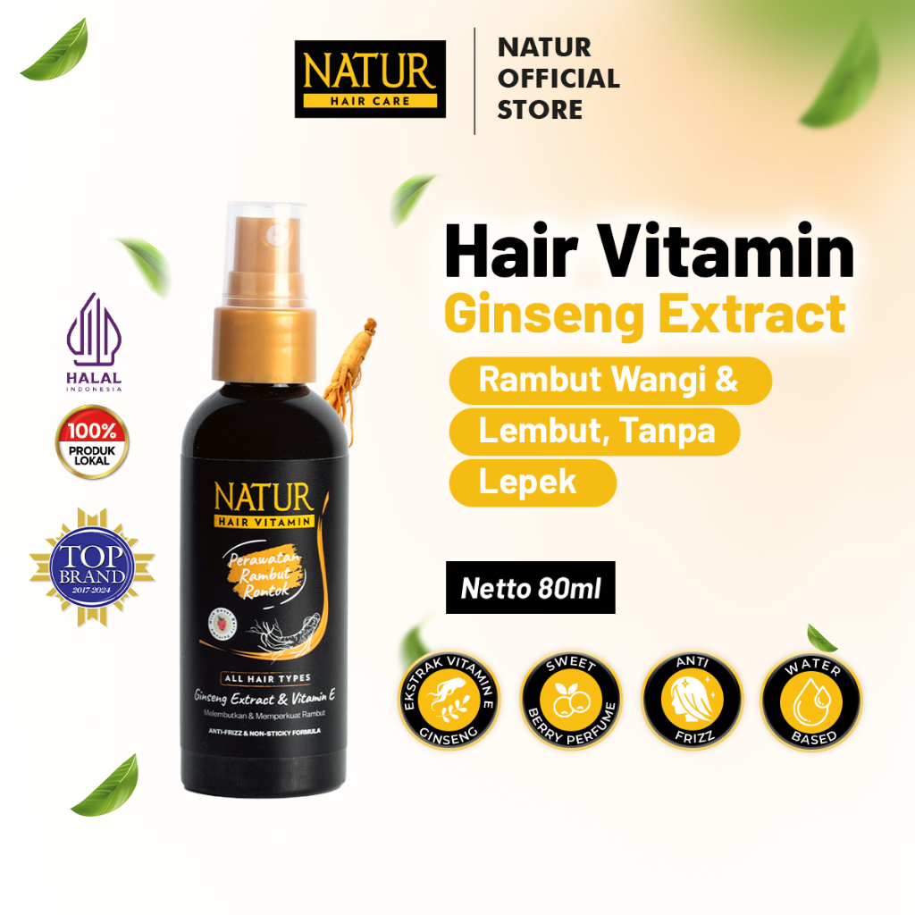 Natur Hair Vitamin Ginseng 80 ml - Vitamin Rambut Rontok / Anti Hair Fall / Menguatkan Akar Rambut