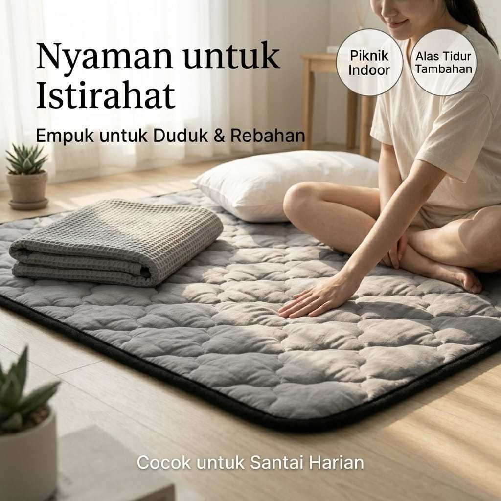 Karpet Matras Quilting Motif Polos Abu-Abu Coklat 115 x180 Elegan Modern