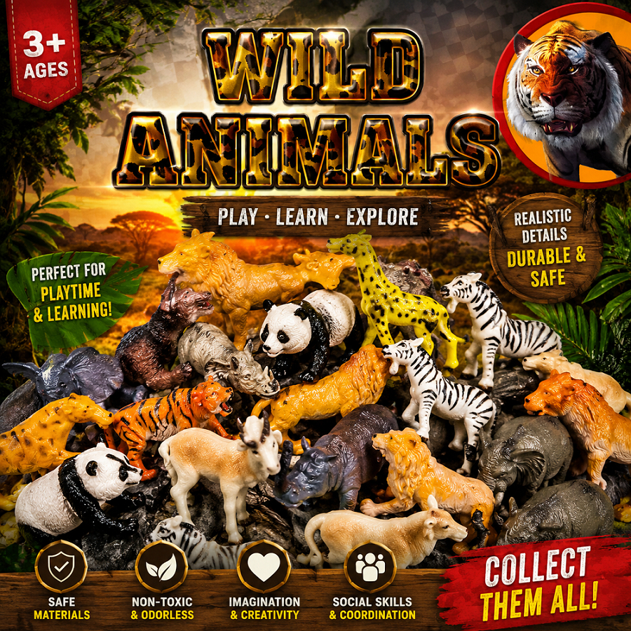 Wild Animals Figure Set Mainan Edukasi Anak 12 PCS Animal Toys Safari Collection