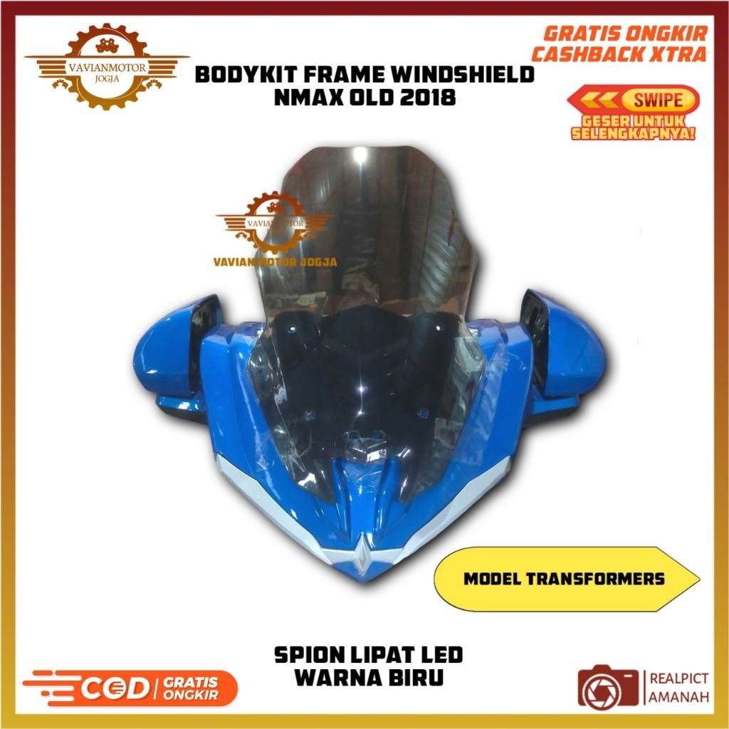 Bodykit Frame Topeng Transformer NMAX Biru 2018 Full Set Premium Variasi Modifikasi Windshield Spion