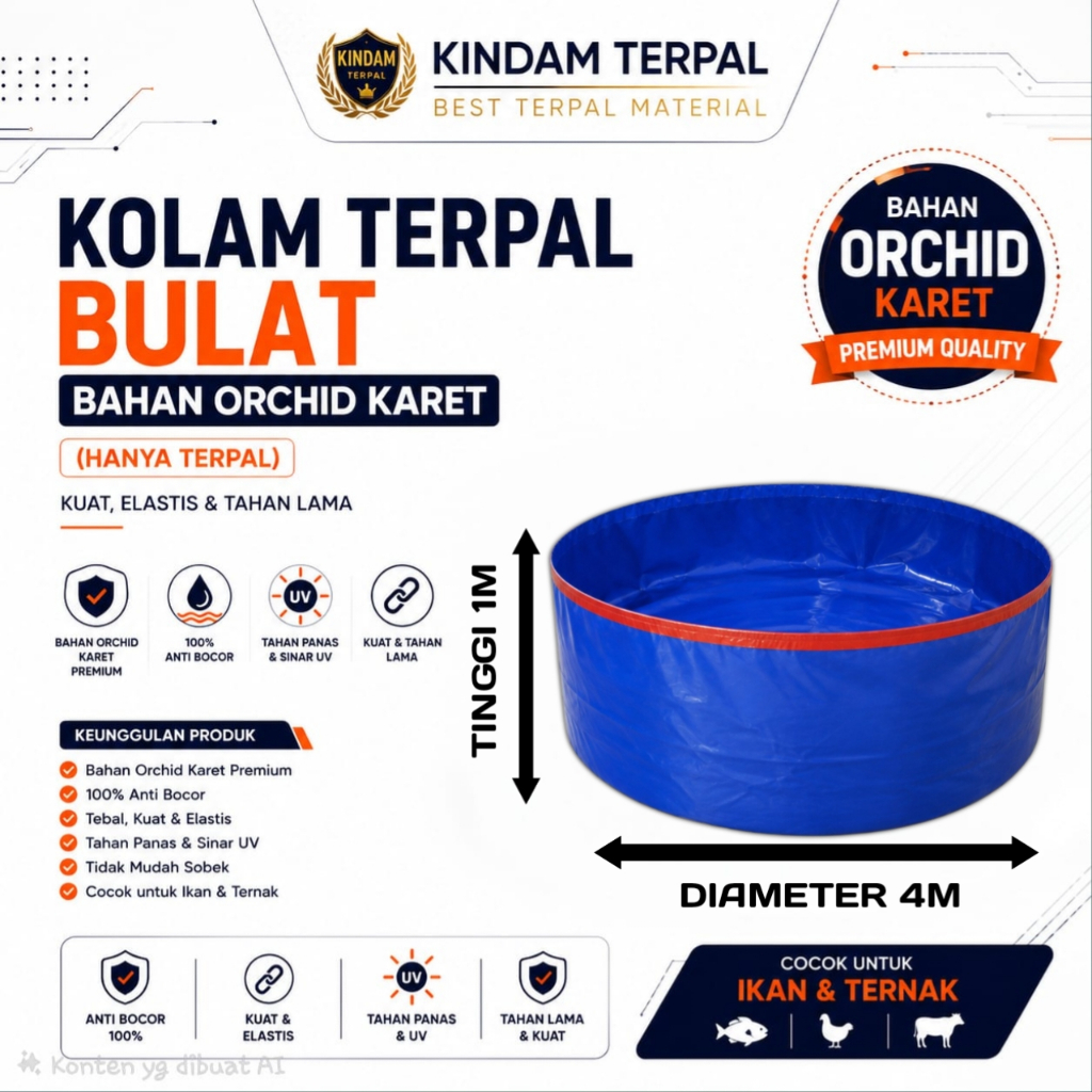 Kolam Terpal Bulat D4 x T1 SEMI KARET | Terpal Kolam MURAH BERKUALITAS