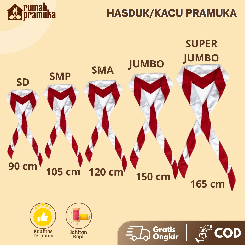 [COD] Kacu Hasduk Pramuka Merah putih Murah SD SMP SMA Siaga/Penggalang/Penegak/Pembina Panjang 90/1