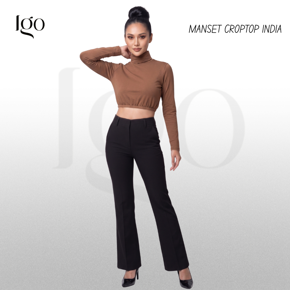 IGO Manset Atasan Crop Top Lengan Panjang Rayon katun