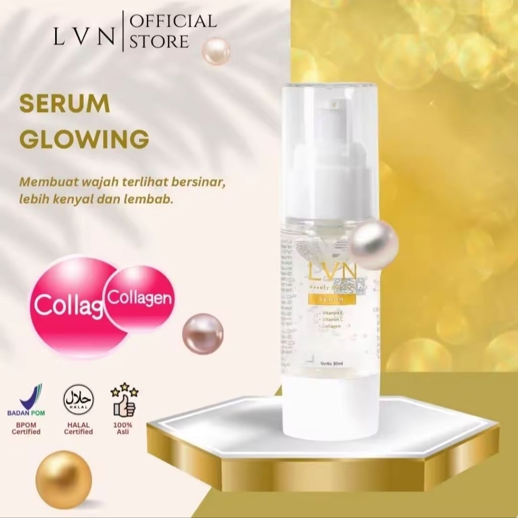 LVN Beauty Skincare Serum Glowing Menjaga Elastis Kulit, Mencerahkan Kulit Kusam dan Mengunci Kelemb