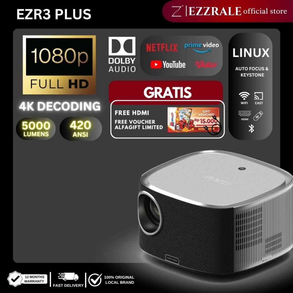 EZZRALE LINUX SMART LCD PROYEKTOR EZR3+ PLUS PROJECTOR CERTIFIED NETFLIX | YOUTUBE | PRIME VIDEO 420