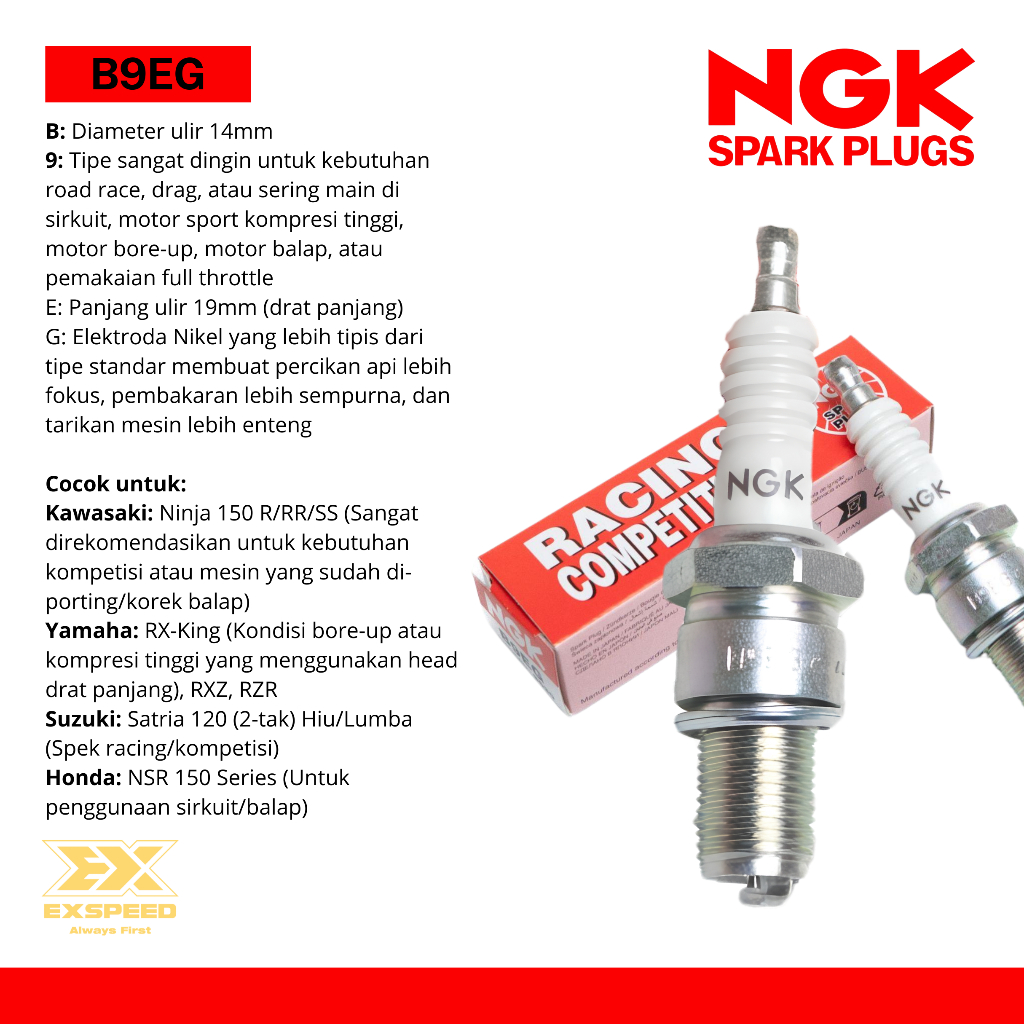 Busi NGK Racing B8EG B9EG B10EG Original Busi 2Tak Drat Panjang Busi Racing Balap Drag Road Race Tip
