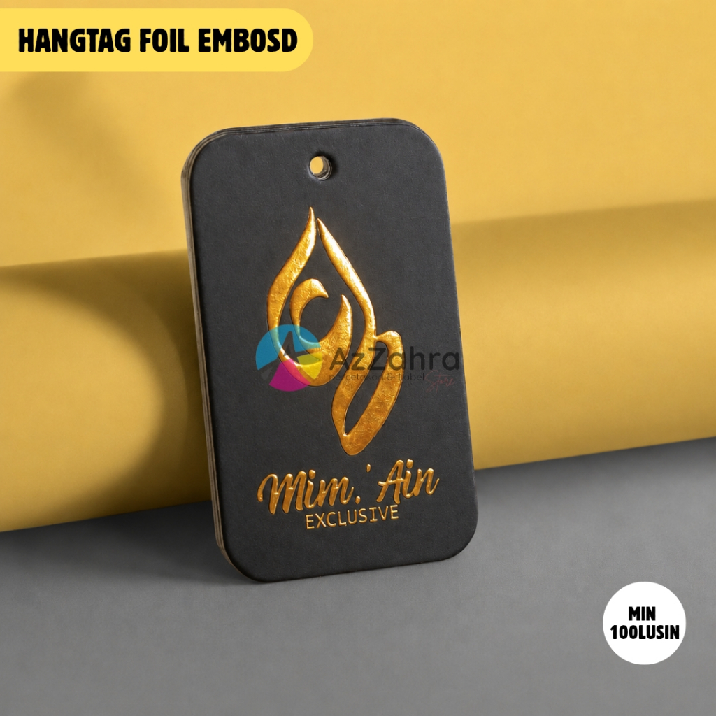 hangtag foil timbul / tag custom / tag harga / hangtag tebal foil / tag baju / tag hijab