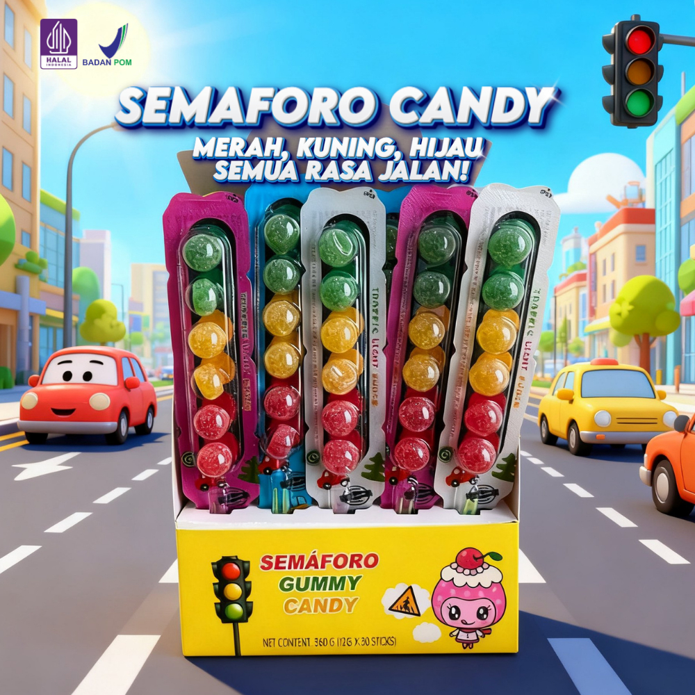 Permen Jelly Gummy Semafuro Bentuk Lampu Merah Rasa Buah / Cemilan Lebaran Permen Kenyal Manis