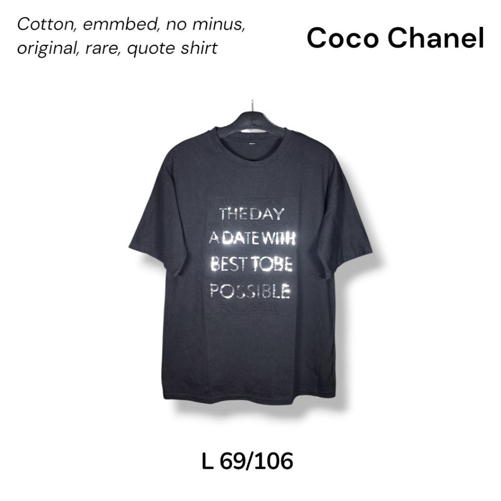 Coco Chanel Kaos Quote Emmbed Art Katun Lengan Pendek Original Size L Koleksi langka