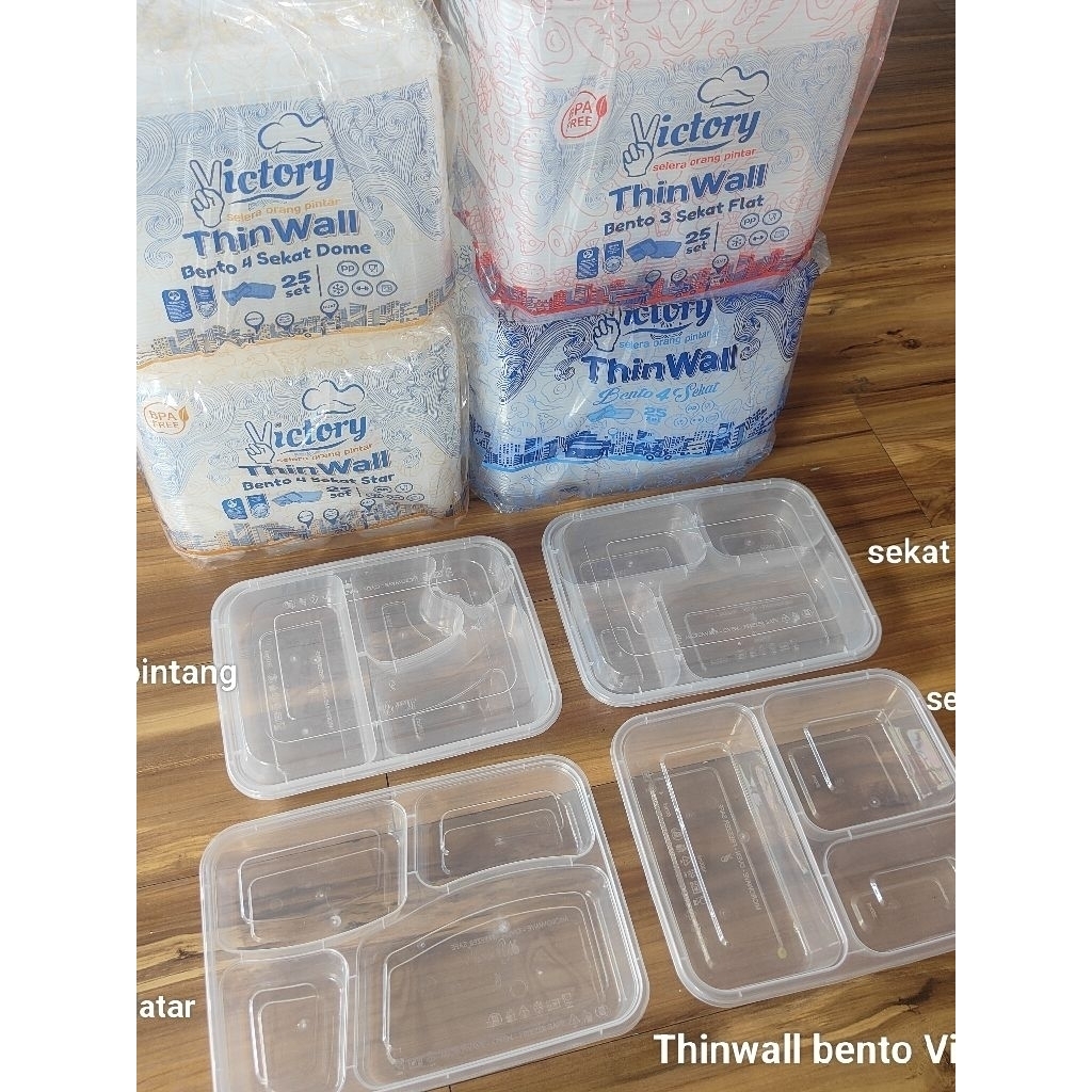 Thinwall bento sekat 3 thinwall bento sekat 4 isi 25 set victory kotak makan dengan tutup sekat 3 ko
