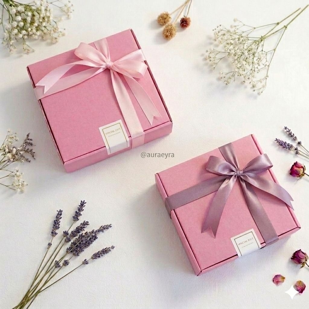 Box Hampers Pink Set Gift Box Aesthetic Kotak Kado Ulang Tahun Kardus Hampers Pita Satin