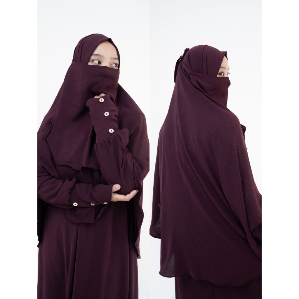 abaya Set hijab + Niqab Burgundry/abaya Set/abaya muslimah/gamis muslimah/gamis set hijab/gamis cric