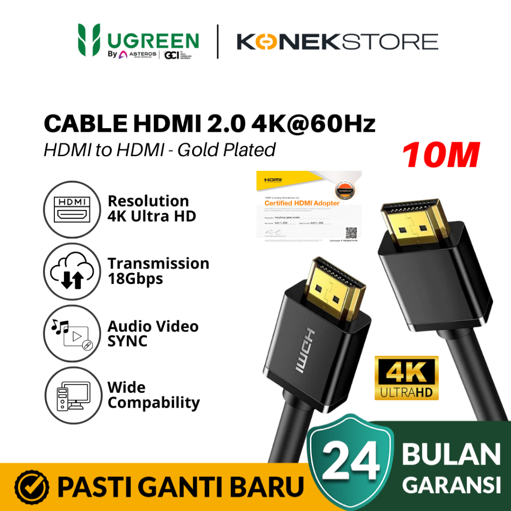 Ugreen Kabel HDMI To HDMI 4K 60Hz 18Gbps Ultra HD 10 Meter