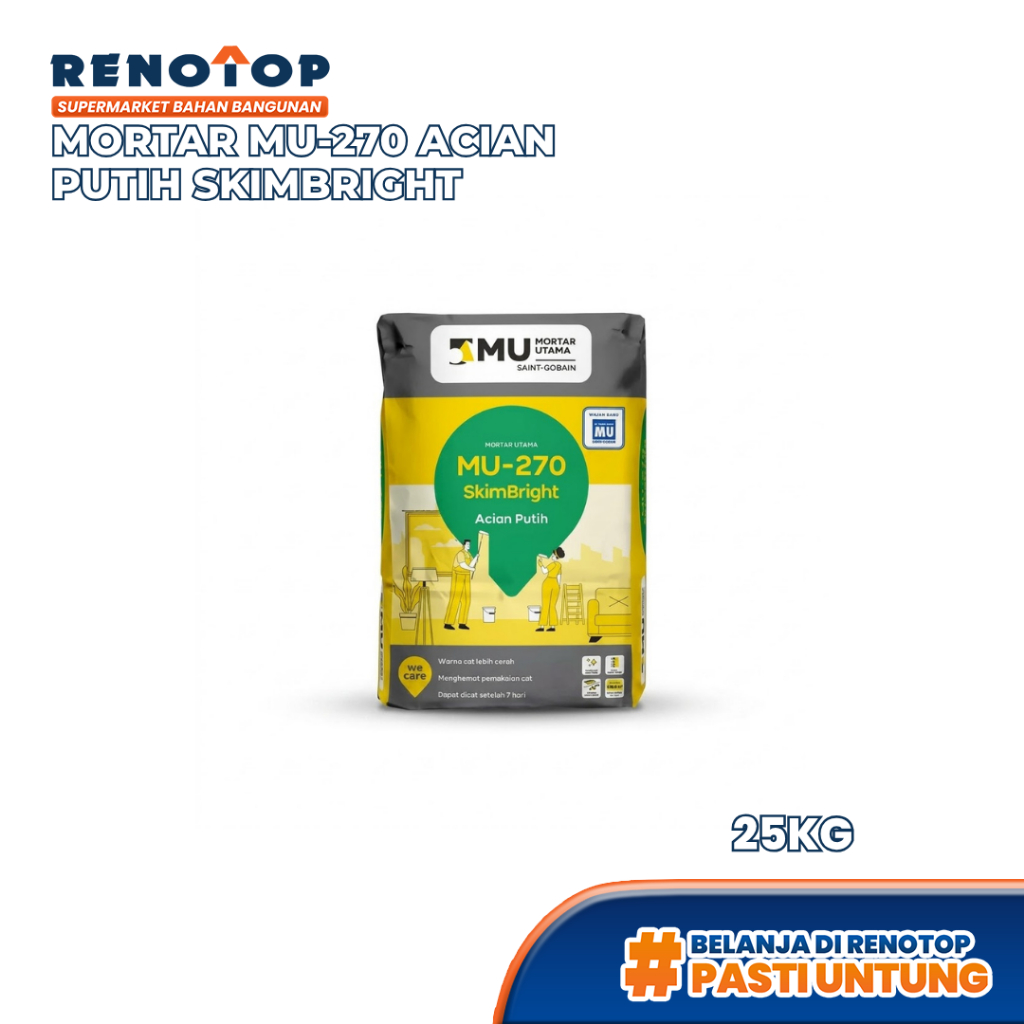 Renotop MU-270 SkimBright Semen Acian Putih Plesteran Bata Ringan 25kg
