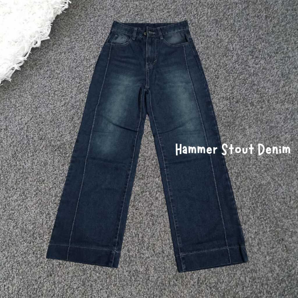 Hummer Stout Denim Celana Tulang Lipat Besar Highwaist Baggy Loose Soft Jeans Celana Jeans Terbaru D