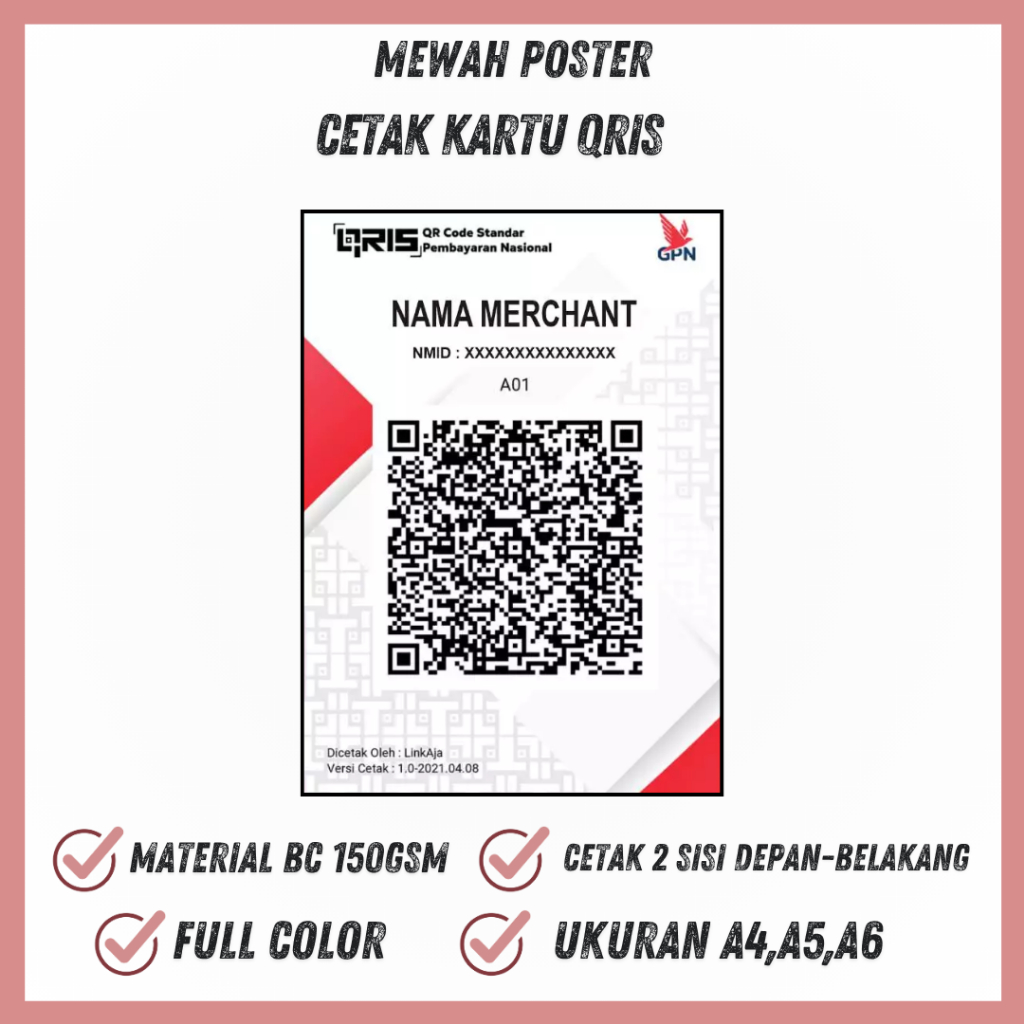(CETAK SAJA) CETAK QR CODE / QRIS SCAN BARCODE KARTU