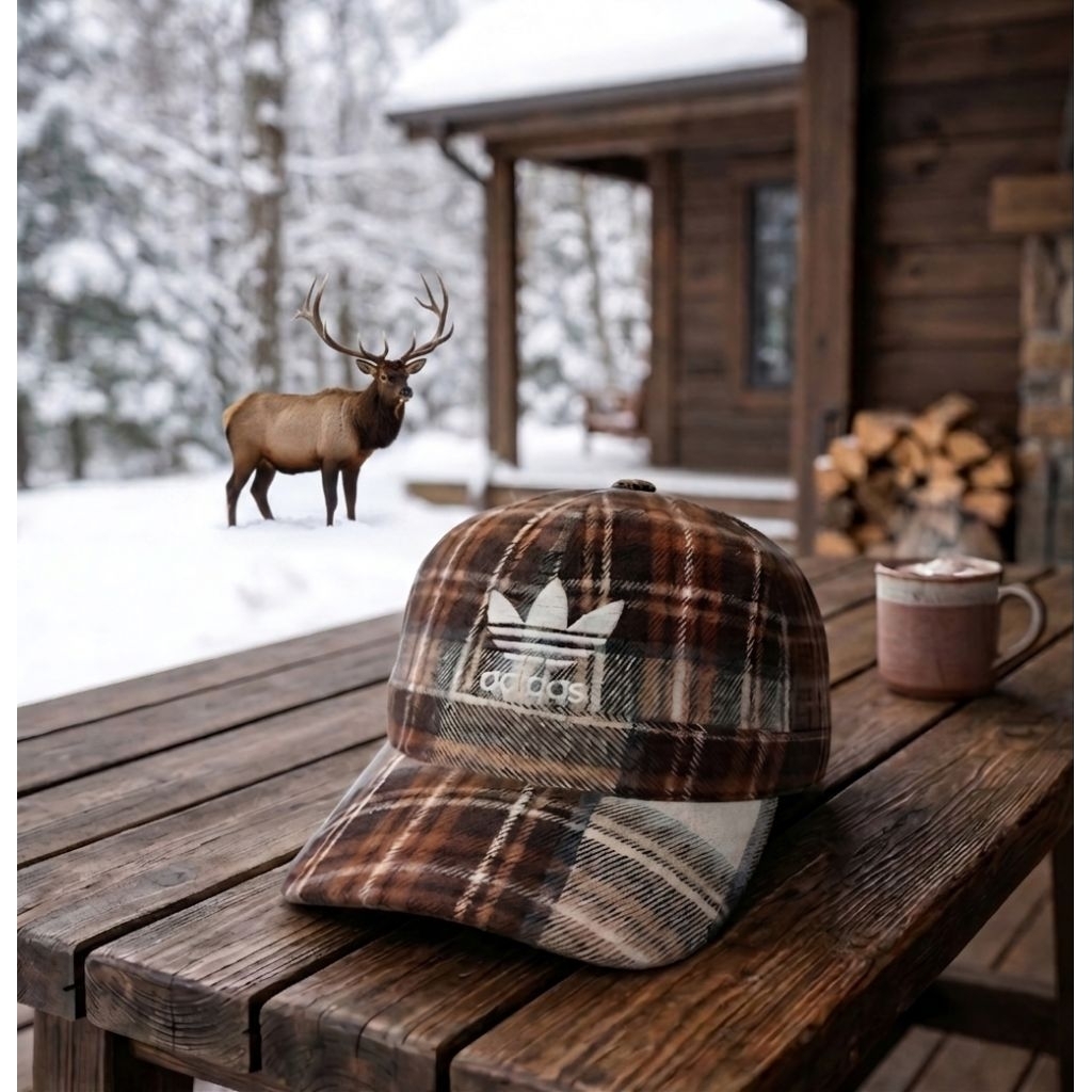 Topi Vintage Brim Pendek Strip Tiga Colab Descente Original Second Warna Tartan