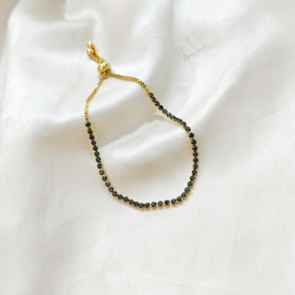 gelang serut permata hitam titanium